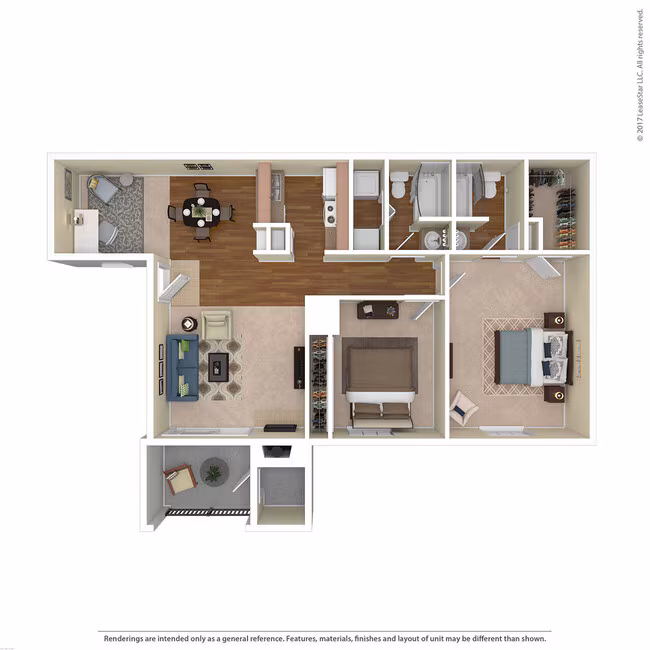 2 Bed 2 Bath 1036 SqFt (950 Net)  1209 floor plan